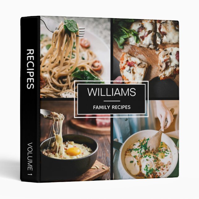 Rustic Black 4 Photo Personalized Family Recipes Binder (Front/Spine)