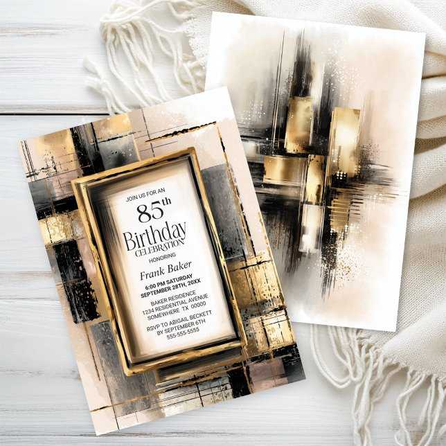 Rustic Black and Gold 85th Birthday Party Invitation (Creator Uploaded)