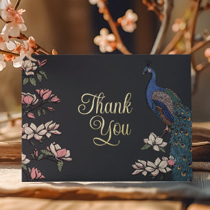 Rustic Black and Gold Peacock Thank You Card