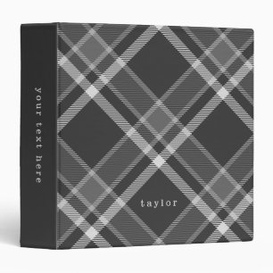Rustic Black and Grey Tartan Plaid with Name Binder
