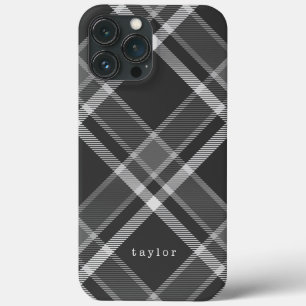 Rustic Black and Grey Tartan Plaid with Name iPhone 13 Pro Max Case