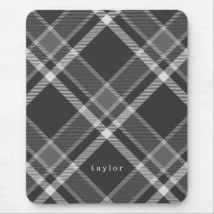 Rustic Black and Grey Tartan Plaid with Name Mouse Pad