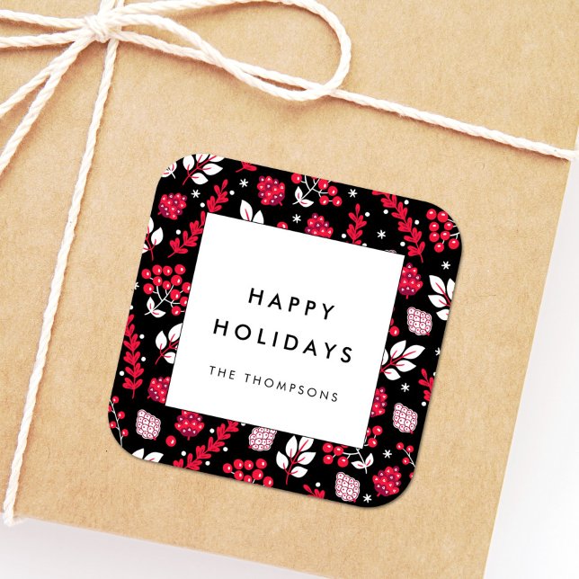 Rustic black and red Christmas pattern Square Sticker (Creator Uploaded)
