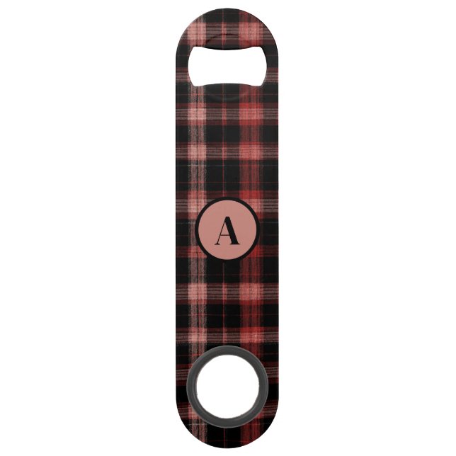 Rustic Black and Red Plaid Pattern Bar Key (Front)