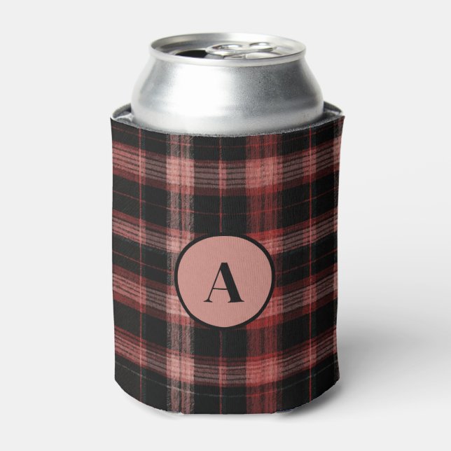 Rustic Black and Red Plaid Pattern Can Cooler (Can Front)
