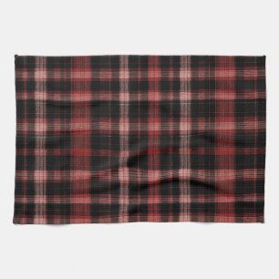 Rustic Black and Red Plaid Pattern Kitchen Towel