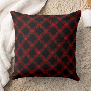 Rustic black and strong red chess with thick lines throw pillow