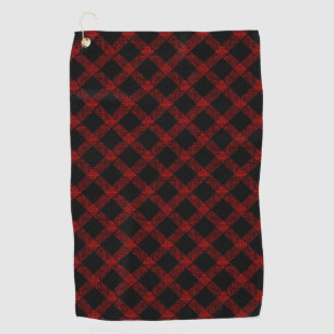 Rustic black and vivid red plaid with thick lines  golf towel