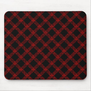 Rustic black and vivid red plaid with thick lines mouse pad