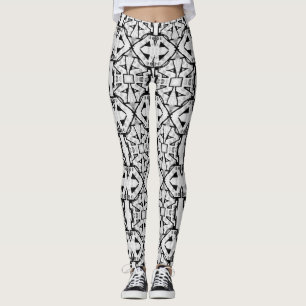 Rustic Black and White Abstract Pattern Leggings