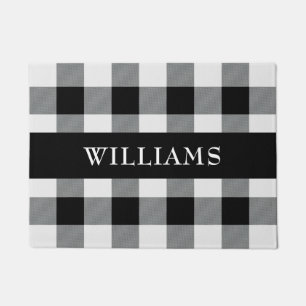 Rustic Black and White Buffalo Check Monogram Doormat