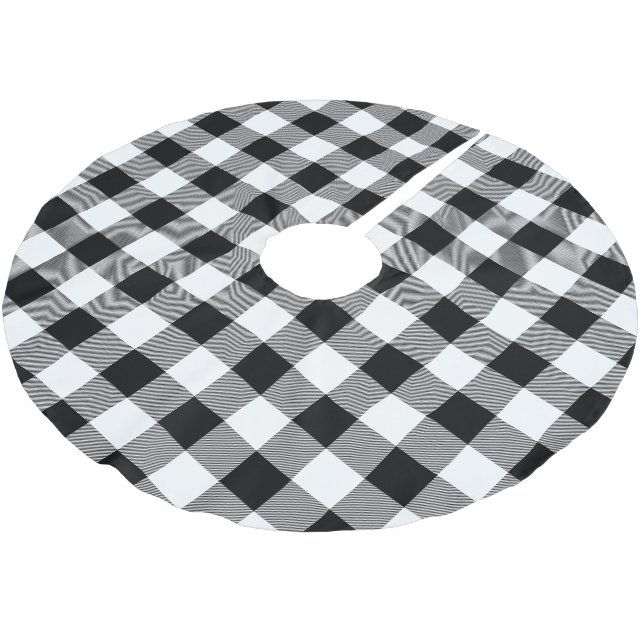 Rustic Black and White Buffalo Check Plaid Brushed Polyester Tree Skirt (Angled)