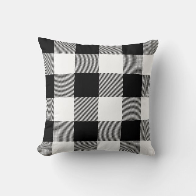 Rustic Black and White Buffalo Check Plaid Throw Pillow (Front)