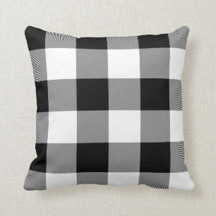 Rustic Black and White Buffalo Check Plaid Throw Pillow