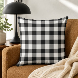 Rustic Black and White Buffalo Plaid Check Throw Pillow