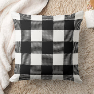Rustic Black and White Buffalo Plaid Farmhouse Throw Pillow
