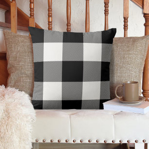 Rustic Black and White Buffalo Plaid Farmhouse Throw Pillow
