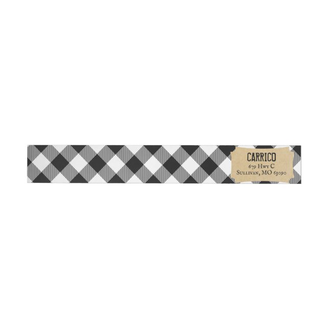 Rustic Black And White Buffalo Plaid Wrap Around Label (Individual)