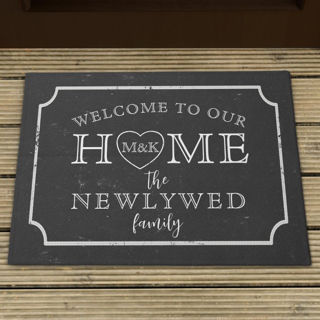 Rustic Black and White Chalkboard Doormat (Add your initials and name to this black and white chalkboard style doormat. Makes a great gift!)