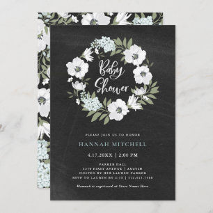 Rustic Black and White Floral   Baby Shower Invitation