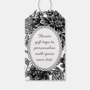 Rustic Black and White Flower Art Custom Message Gift Tags