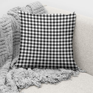 Rustic Black And White Gingham Checked Pattern Throw Pillow