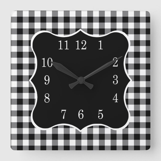 Rustic Black And White Gingham Country   Square Wall Clock (Front)