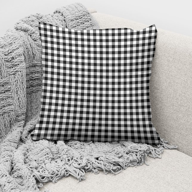 Rustic Black And White Gingham Plaid Pattern Throw Pillow (Creator Uploaded)