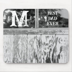 Rustic Black and White Photo Best Dad Ever Initial Mouse Pad