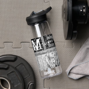 Rustic Black and White Photo Best Dad Ever Initial Water Bottle