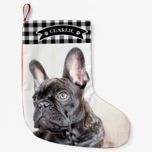 Rustic Black And White Plaid Custom Photo Pet Dog Small Christmas Stocking