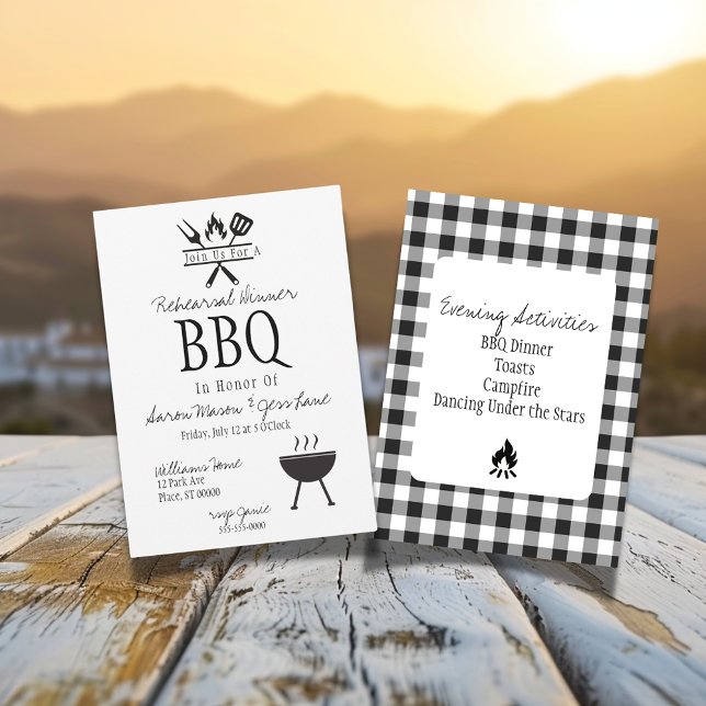 Rustic Black and White Plaid Rehearsal Dinner Invitation (Creator Uploaded)