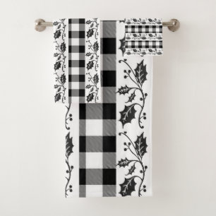 Rustic Black and White Plaid Winter Bath Towel Set