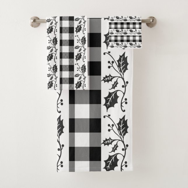 Rustic Black and White Plaid Winter Bath Towel Set (Insitu)
