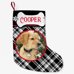 Rustic black and white plaid with pine cone small christmas stocking