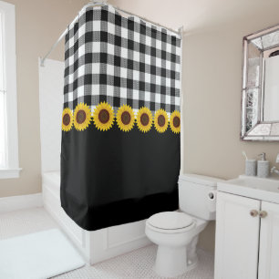 Rustic Black and White Plaids Sunflower Pattern Sh
