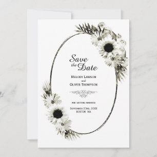 Rustic Black and White Sunflower Floral Wedding Save The Date