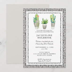 Rustic Black and White Urban Desert Cactus Theme Invitation
