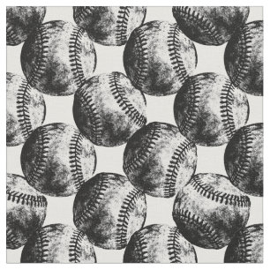 Rustic Black Baseballs Messy Ink Style Baseball Fabric