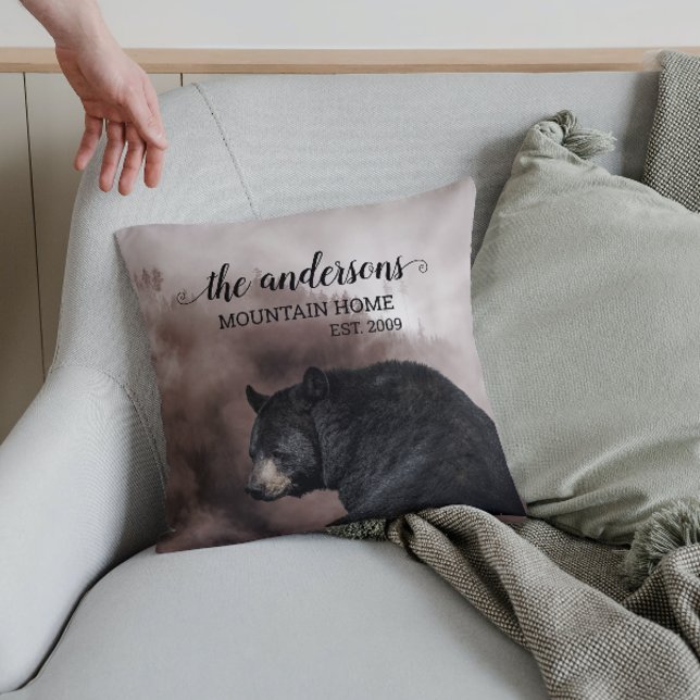 Rustic Black Bear Forest Cabin Decor Monogram  Throw Pillow (Creator Uploaded)