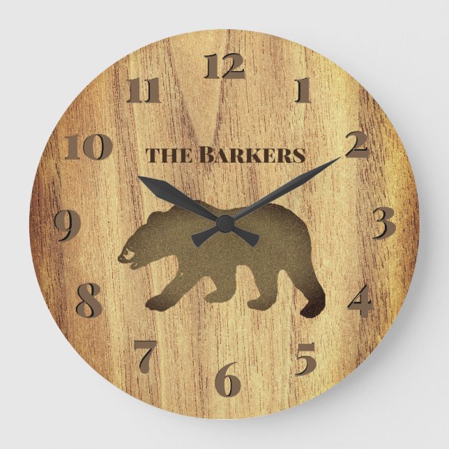 Rustic Black Bear Lodge Large Clock (Front)