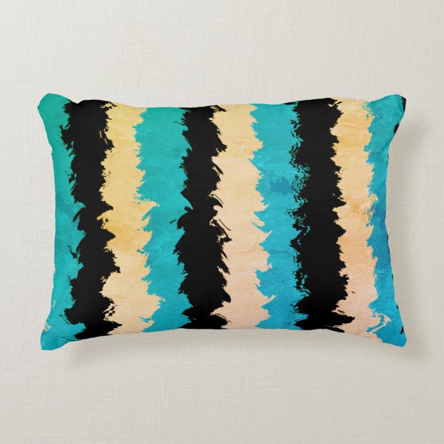 Rustic Black Blue Yellow Stripes Accent Pillow (Front)