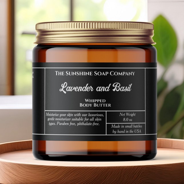 Rustic black body butter or cosmetics jar label (Creator Uploaded)