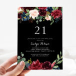 Rustic black Botanical 21st Birthday Party  Invitation<br><div class="desc">This rustic black botanical 21st birthday party invitation is perfect for a classic birthday celebration. The design features burgundy,  red,  navy,  blue and blush radiant and graceful hand-painted flowers in a black background,  inspiring natural beauty.</div>