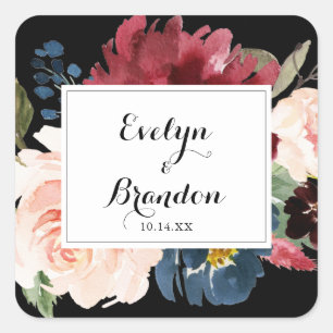 Rustic Black Botanical Wedding Envelope Seals