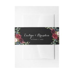 Rustic Black Botanical Wedding  Invitation Belly Band