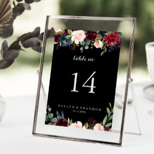 Rustic Black Botanical Wedding  Table Number