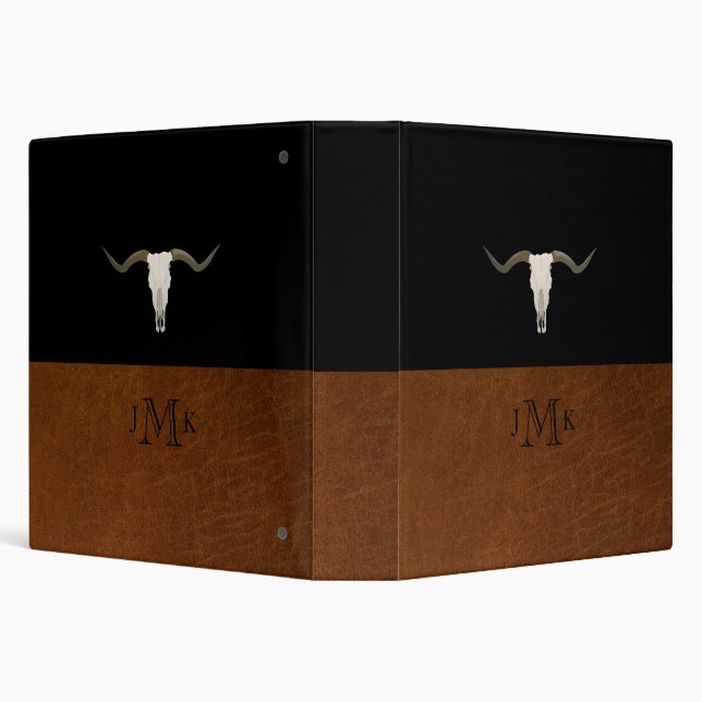 Rustic Black & Brown Leather Image Antler Monogram Binder (Background)