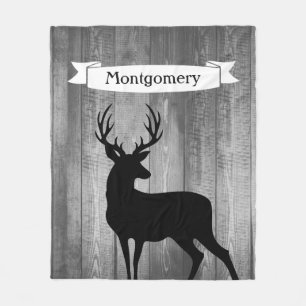 Rustic Black Buck Deer Ribbon Family Name Fleece Blanket