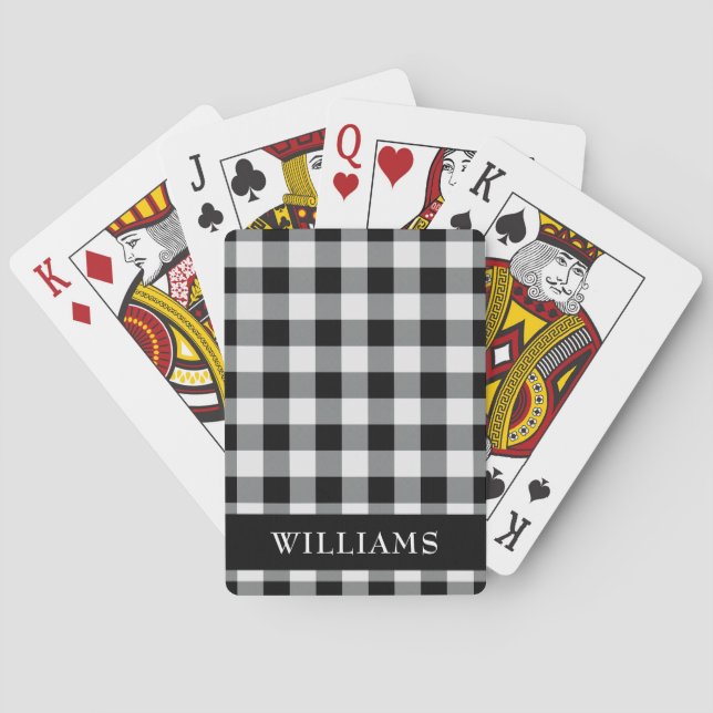 Rustic Black Buffalo Check Family Monogram Playing Cards (Back)